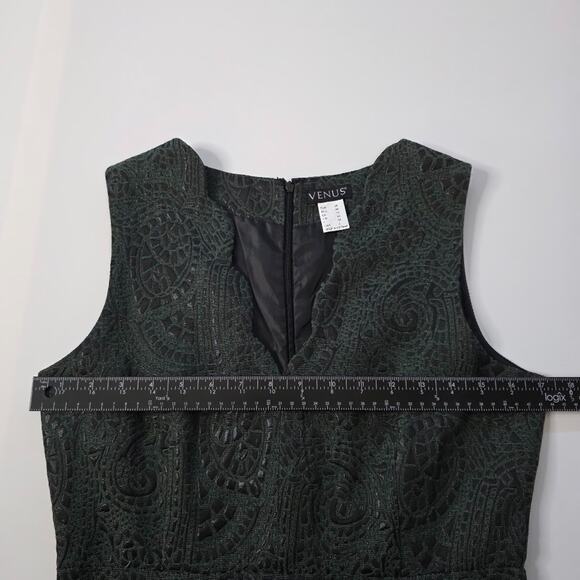 Venus Scalloped Collar Sleeveless Dress Wmns 6 Moss Green V-Neck Sheath Party - Picture 11 of 12